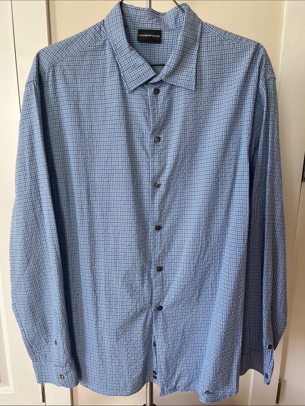 Emporio Armani Blue Checked Long Sleeve Textured DressShirt